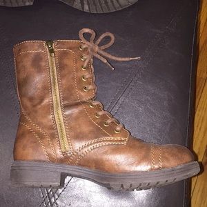 Brown fake leather combat boots